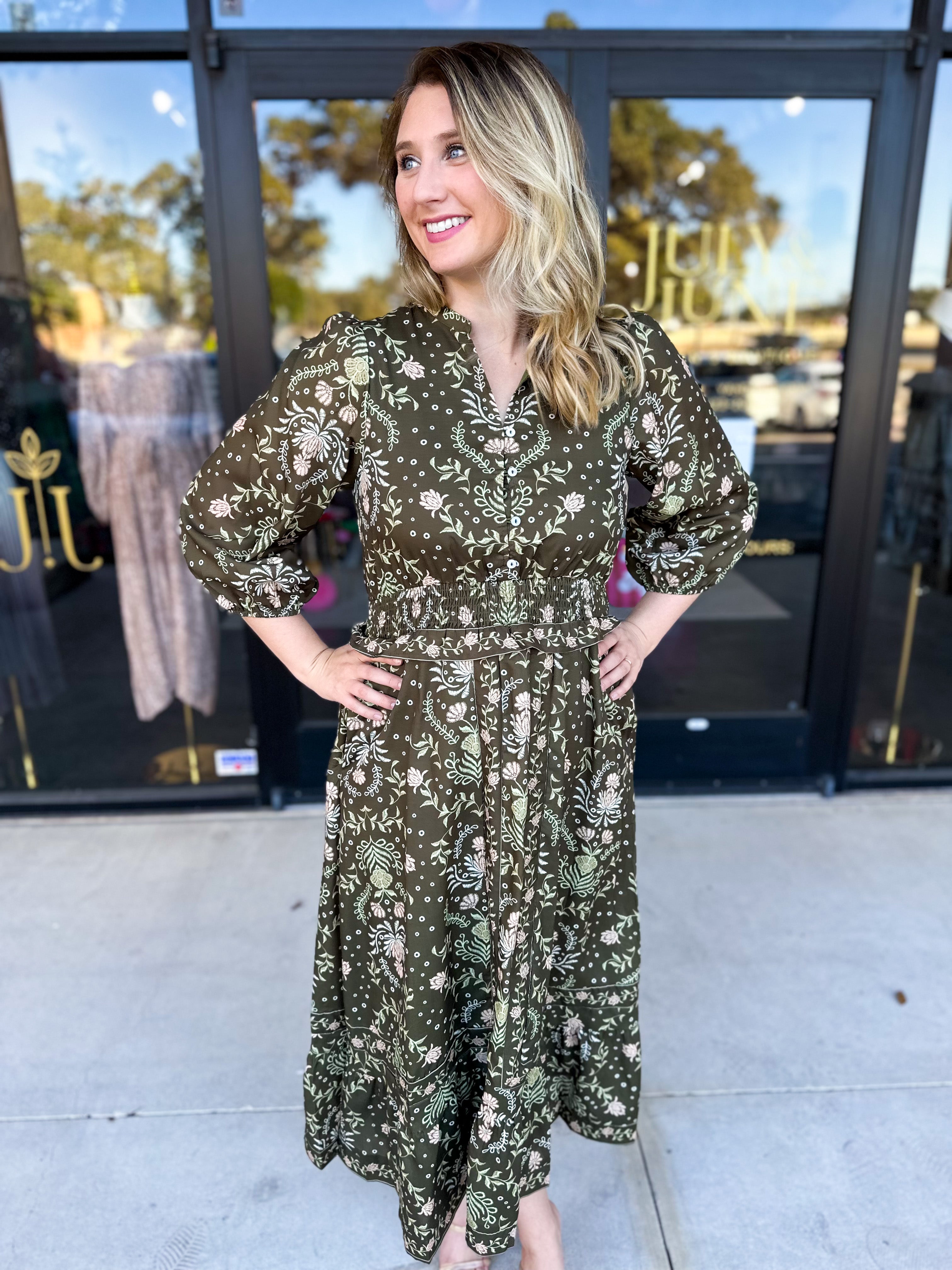 Enchanted Floral Midi Dress-500 Midi-POLOGRAM-July & June Women's Fashion Boutique Located in San Antonio, Texas