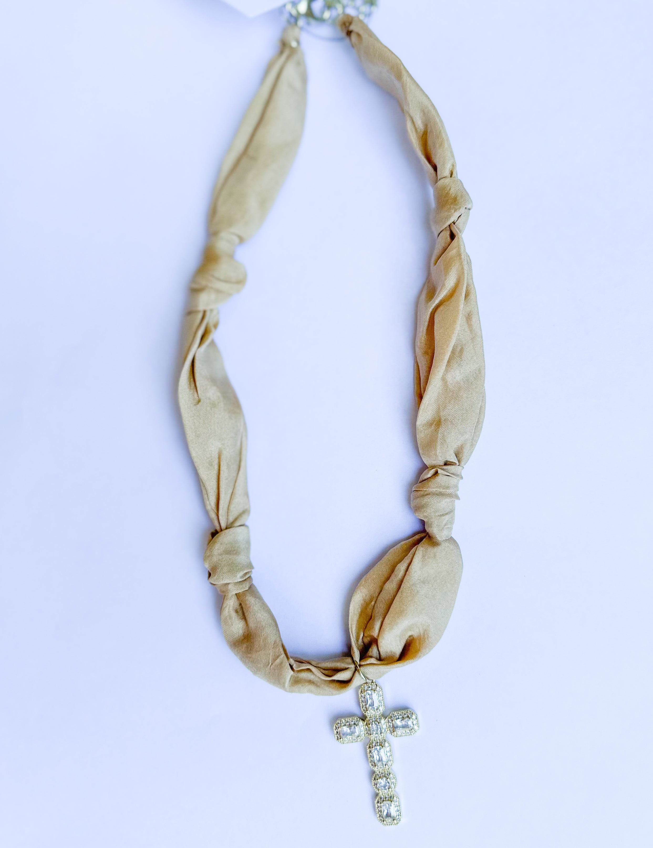 Scarf Necklace - Gold Crystal Cross-110 Jewelry & Hair-HART DESIGNS-July & June Women's Fashion Boutique Located in San Antonio, Texas