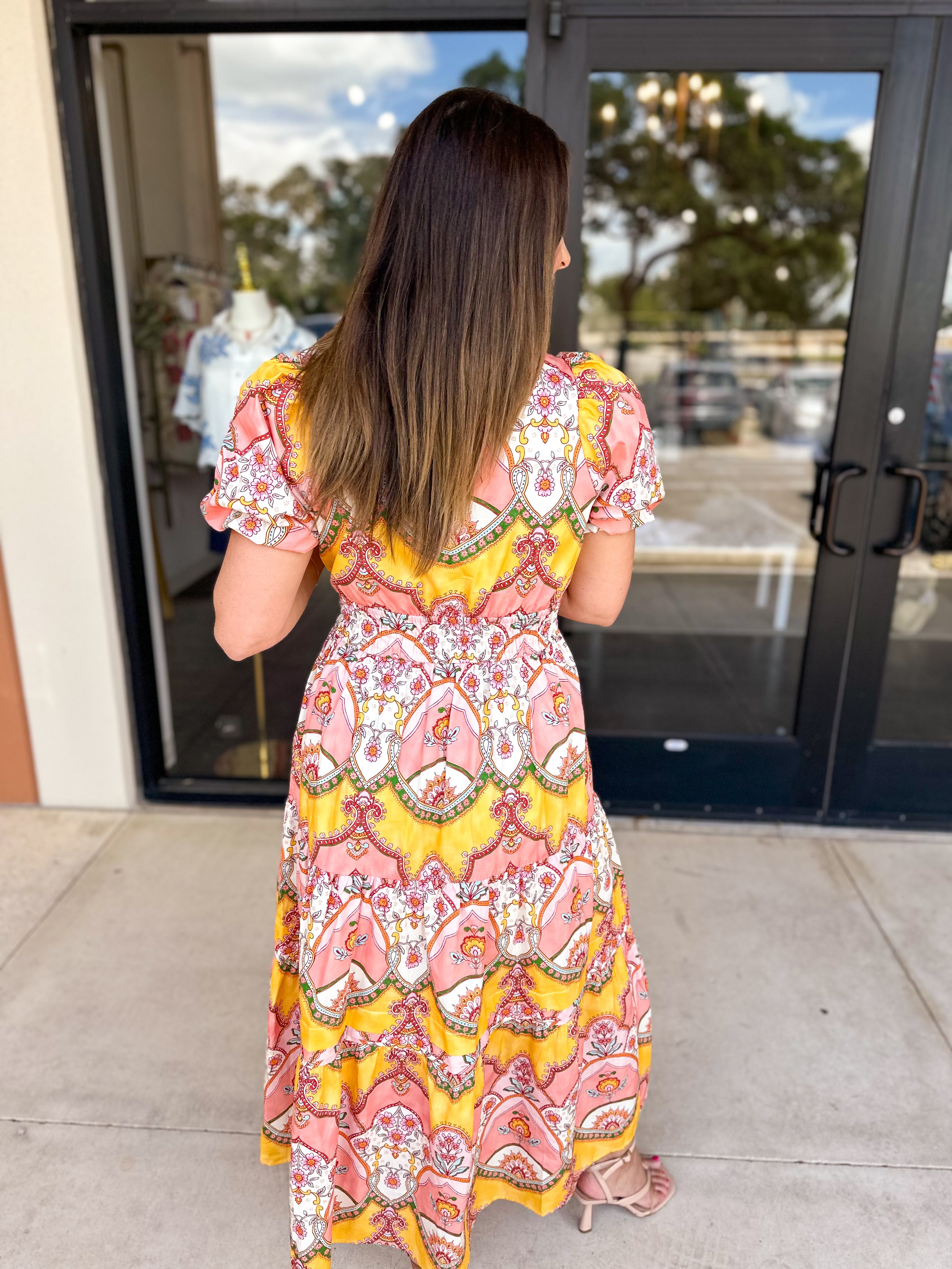 Peach Sunrise Midi Dress-500 Midi-FATE-July & June Women's Fashion Boutique Located in San Antonio, Texas