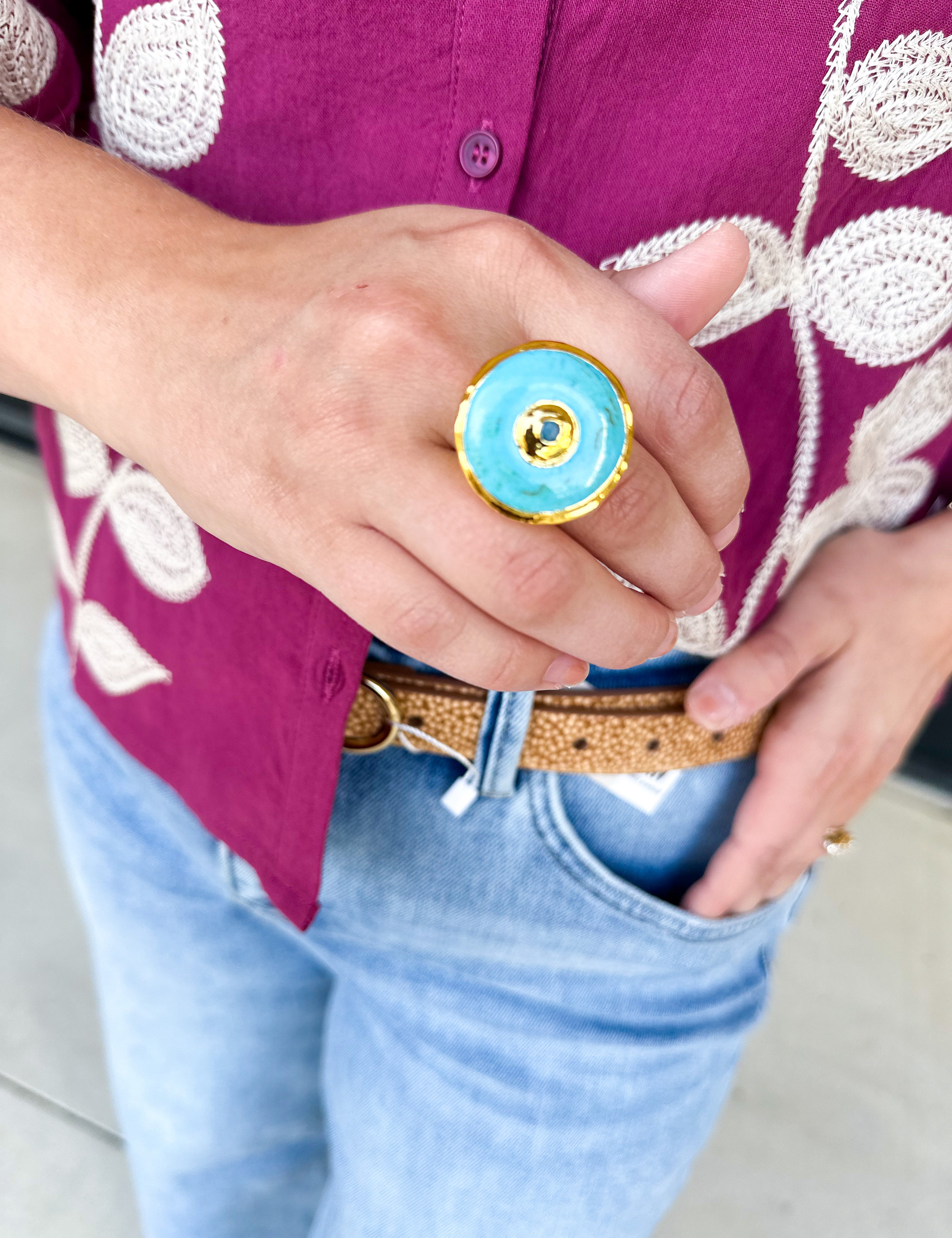 Easton Elle - Round Turquoise Ring-110 Jewelry & Hair-Easton Elle-July & June Women's Fashion Boutique Located in San Antonio, Texas