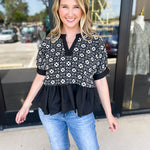 The Fall Peplum Top - Black-200 Fashion Blouses-ENTRO-July & June Women's Fashion Boutique Located in San Antonio, Texas