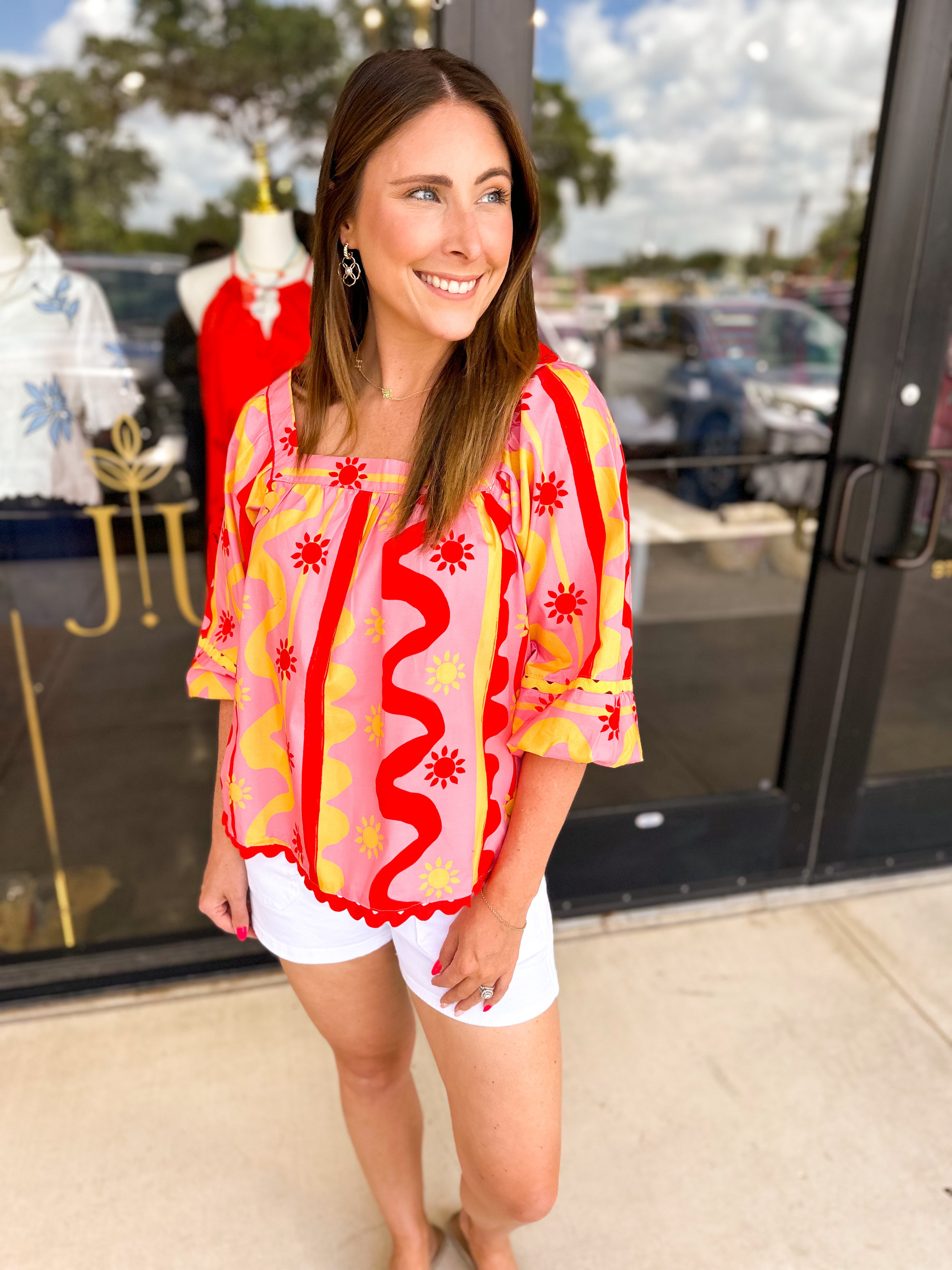 Vibrant Summers Blouse-200 Fashion Blouses-FATE-July & June Women's Fashion Boutique Located in San Antonio, Texas