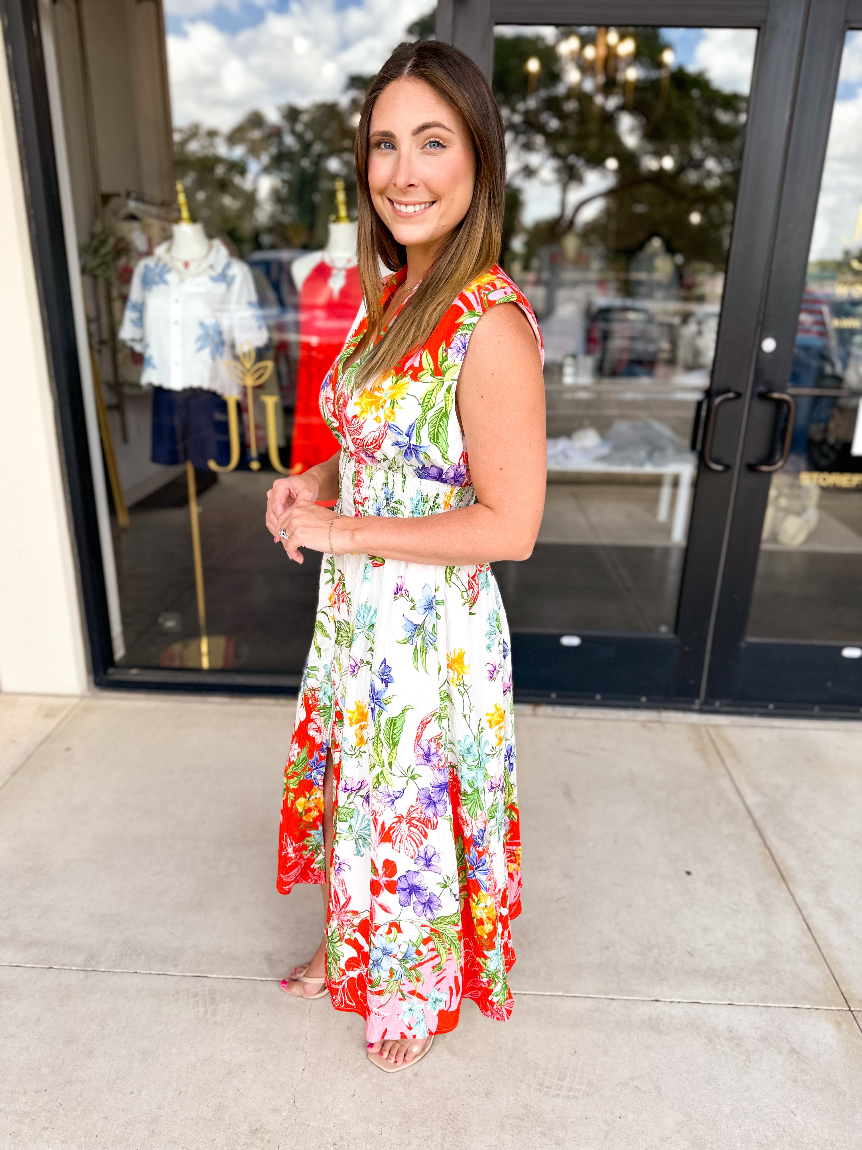 Vibrant Petals Midi Dress-500 Midi-FATE-July & June Women's Fashion Boutique Located in San Antonio, Texas
