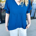 Everyday Ruffle V-Neck Blouse - Teal-200 Fashion Blouses-JODIFL-July & June Women's Fashion Boutique Located in San Antonio, Texas