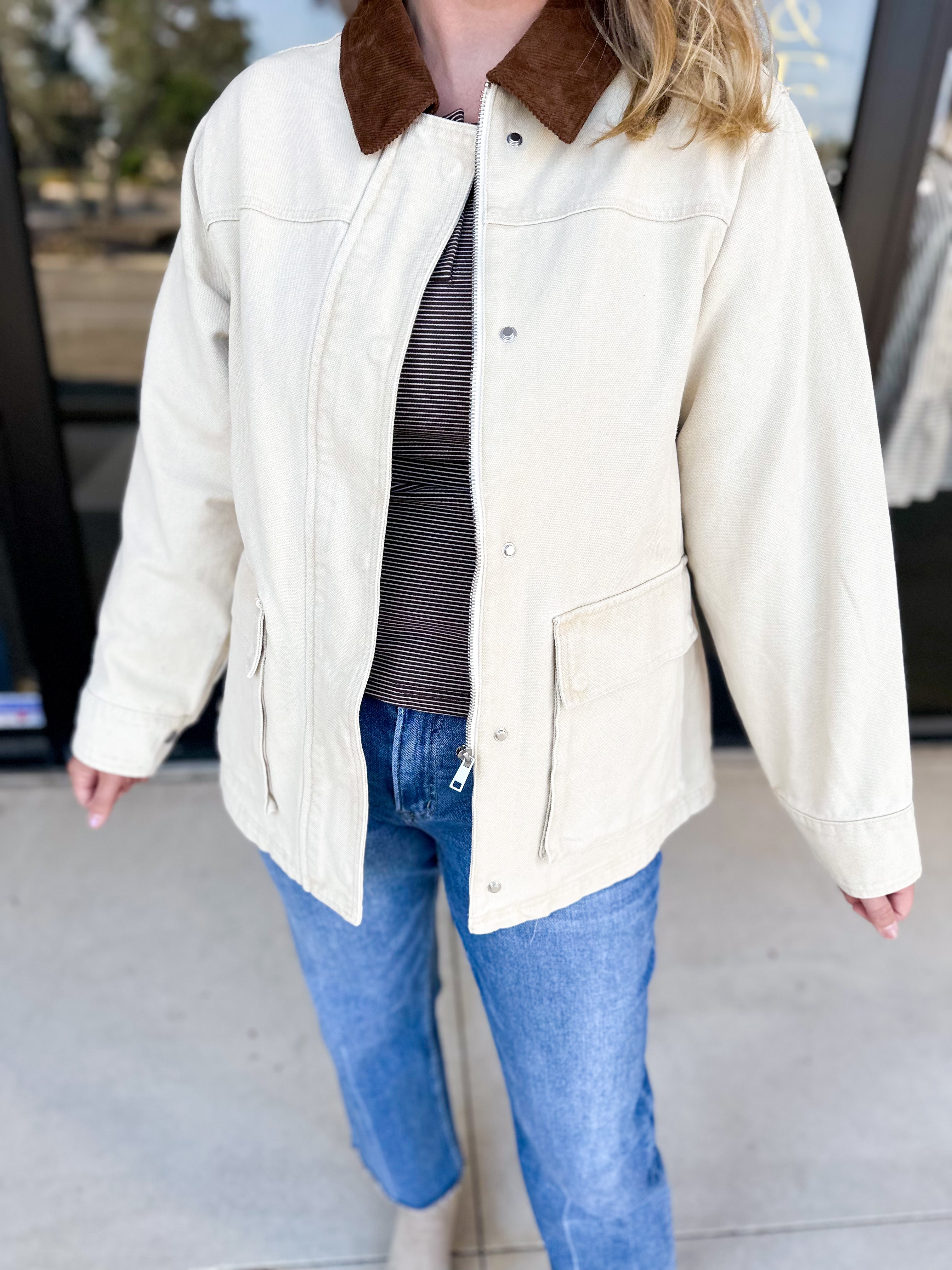 Barn Jacket - Tan-600 Outerwear-AARON & AMBER-July & June Women's Fashion Boutique Located in San Antonio, Texas