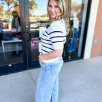 Short Sleeve Stripped Sweater Top - Ivory & Navy-230 Sweaters/Cardis-ALLIE ROSE-July & June Women's Fashion Boutique Located in San Antonio, Texas