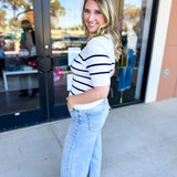 Short Sleeve Stripped Sweater Top - Ivory & Navy-230 Sweaters/Cardis-ALLIE ROSE-July & June Women's Fashion Boutique Located in San Antonio, Texas