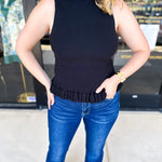 Ruffle Knit Tank Top - Black-230 Sweaters/Cardis-FATE-July & June Women's Fashion Boutique Located in San Antonio, Texas