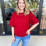 The Ella Knit Sweater Top - Burgundy-230 Sweaters/Cardis-JODIFL-July & June Women's Fashion Boutique Located in San Antonio, Texas