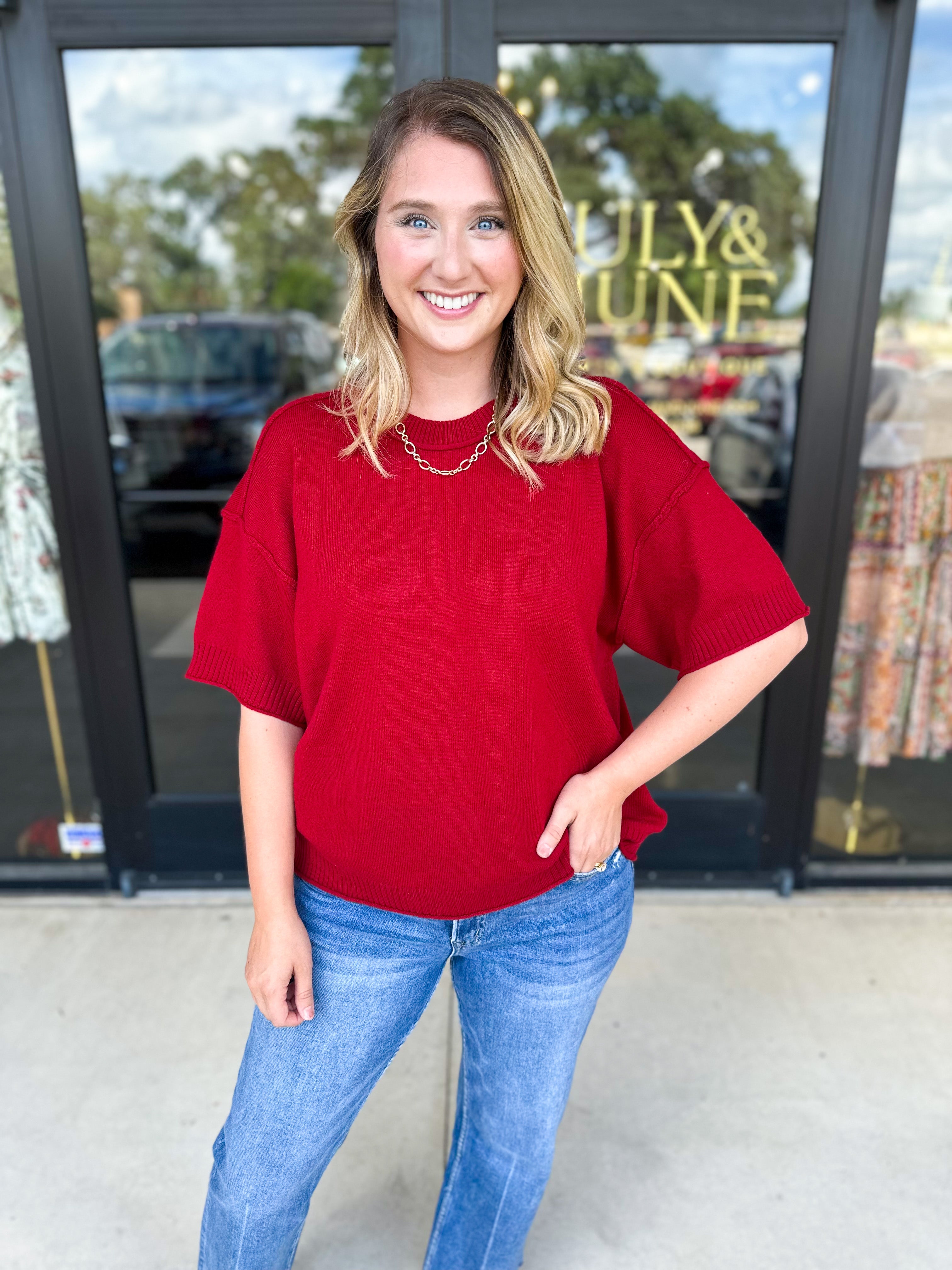 The Ella Knit Sweater Top - Burgundy-230 Sweaters/Cardis-JODIFL-July & June Women's Fashion Boutique Located in San Antonio, Texas