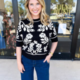 THML - Black & Ivory Floral Sweater Top-230 Sweaters/Cardis-THML-July & June Women's Fashion Boutique Located in San Antonio, Texas