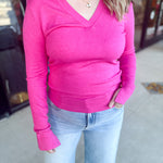 Collared Knit Long Sleeve - Hot Pink-230 Sweaters/Cardis-SKIES ARE BLUE-July & June Women's Fashion Boutique Located in San Antonio, Texas