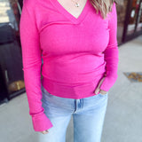 Collared Knit Long Sleeve - Hot Pink-230 Sweaters/Cardis-SKIES ARE BLUE-July & June Women's Fashion Boutique Located in San Antonio, Texas