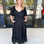 Midnight Textured Midi Dress-500 Midi-POLOGRAM-July & June Women's Fashion Boutique Located in San Antonio, Texas