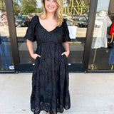Midnight Textured Midi Dress-500 Midi-POLOGRAM-July & June Women's Fashion Boutique Located in San Antonio, Texas