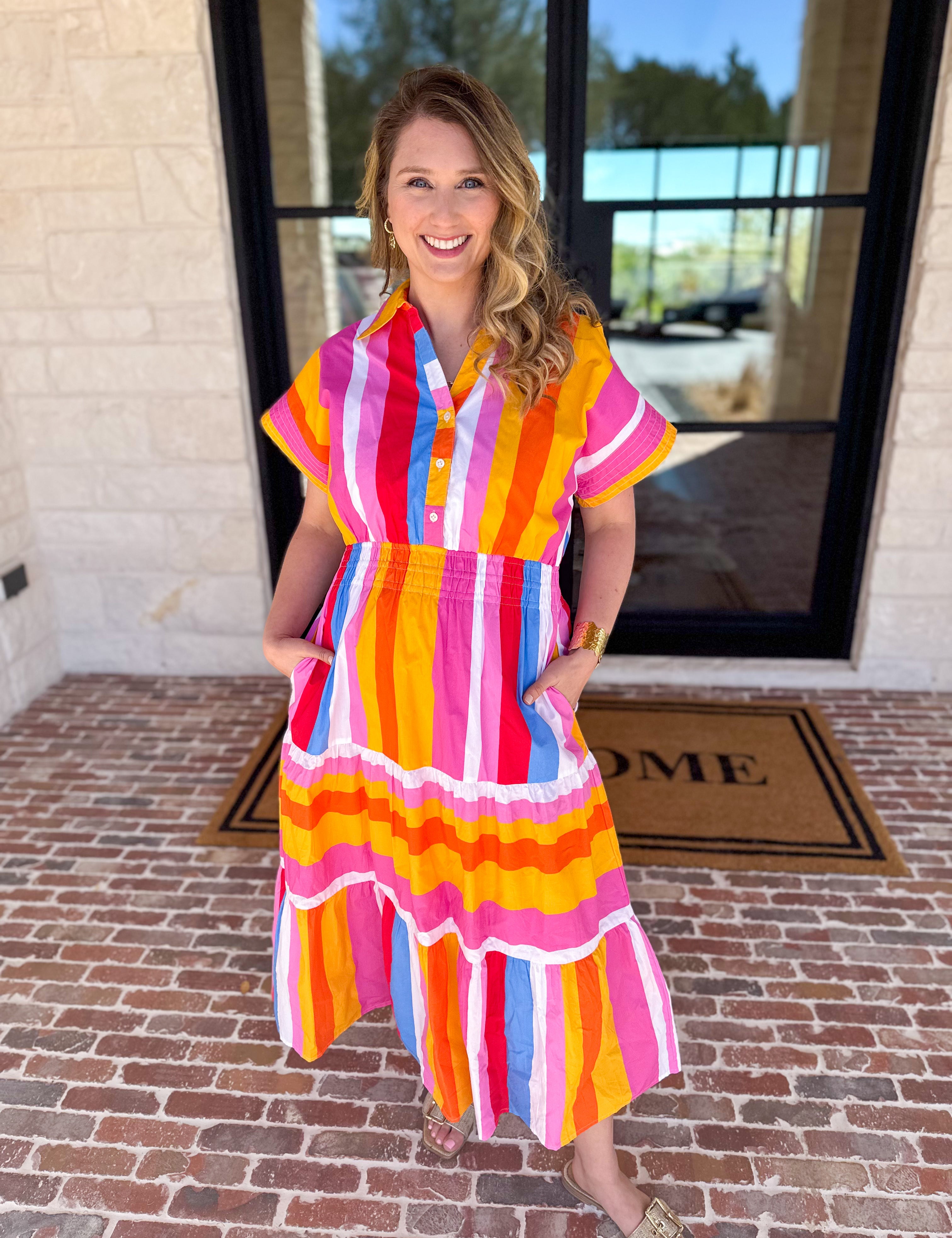 THML - Party Stripe Midi Dress-500 Midi-THML-July & June Women's Fashion Boutique Located in San Antonio, Texas