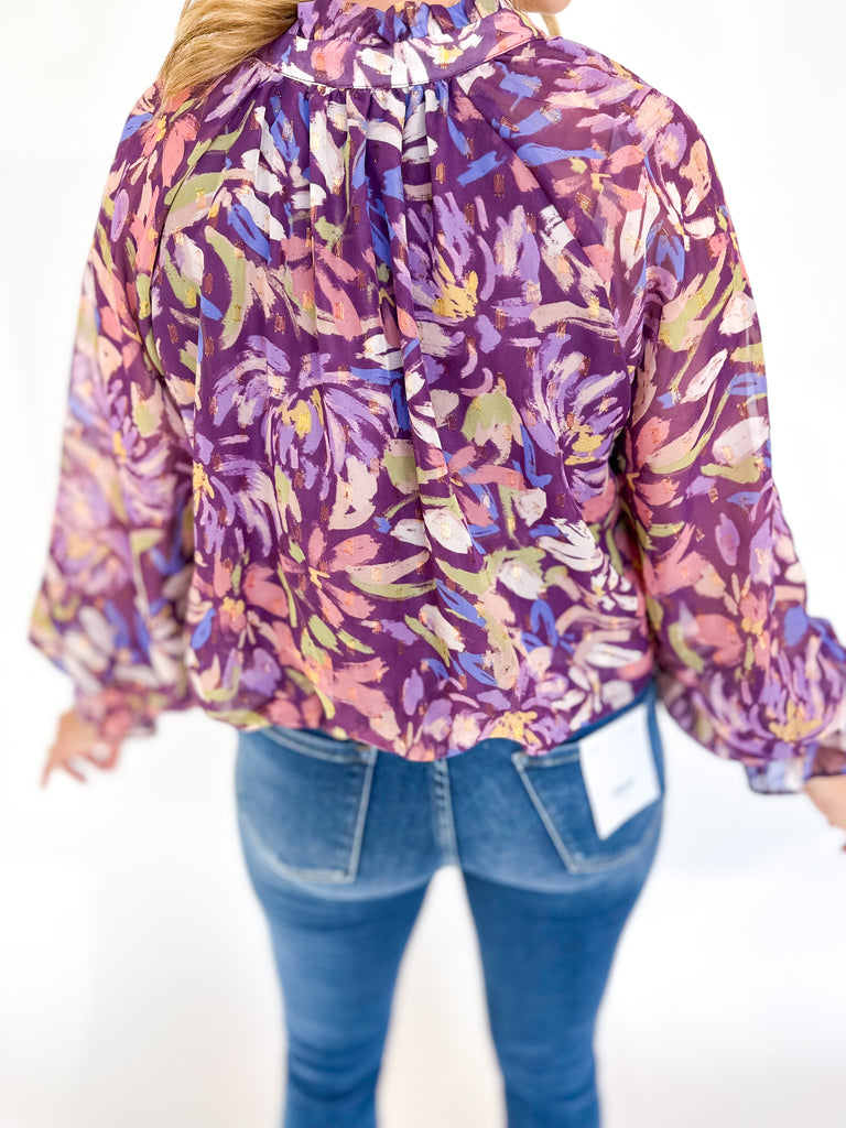 Purple Floral Blouse-200 Fashion Blouses-FATE-July & June Women's Fashion Boutique Located in San Antonio, Texas