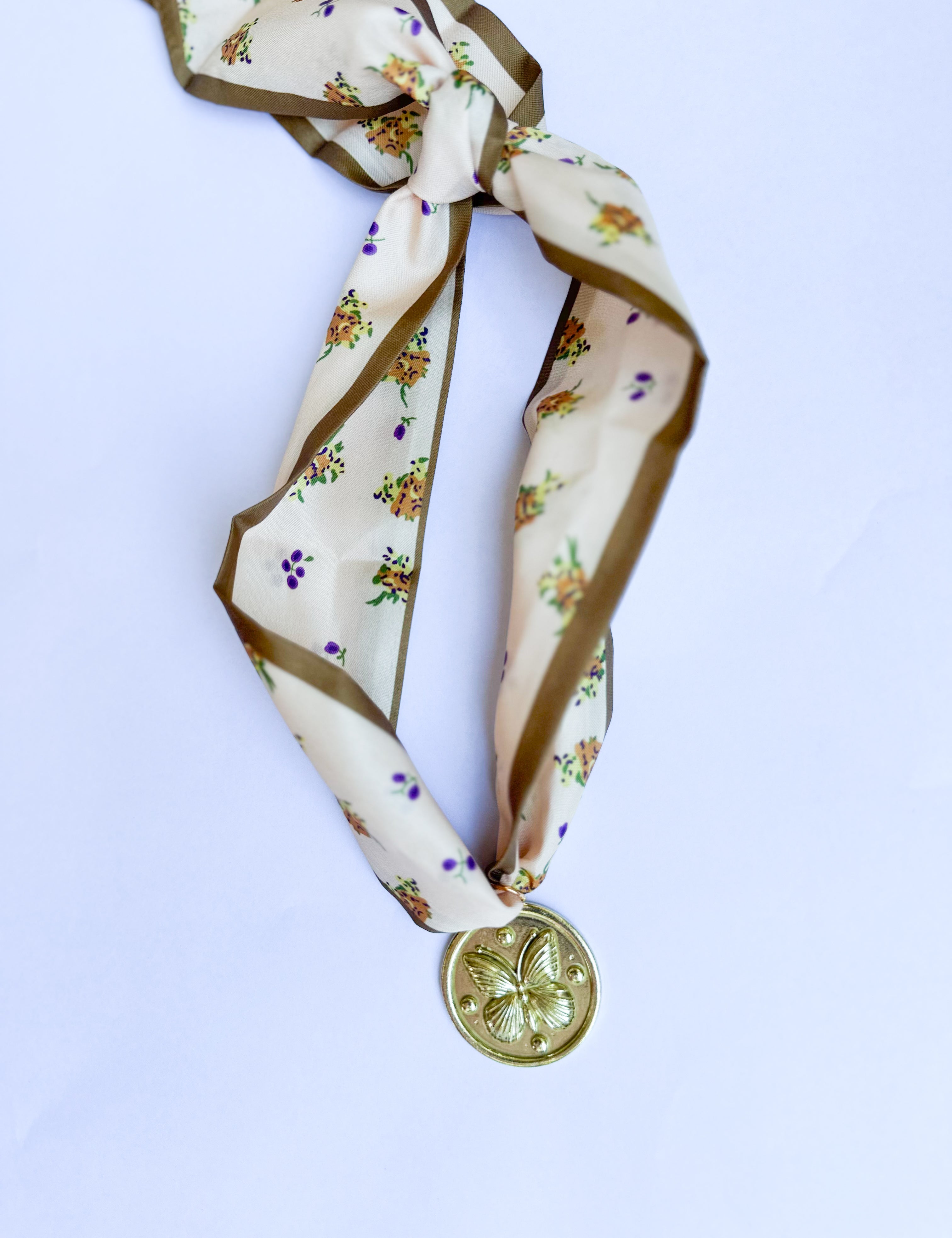 Scarf Necklace - Butterfly Tan Floral-110 Jewelry & Hair-HART DESIGNS-July & June Women's Fashion Boutique Located in San Antonio, Texas