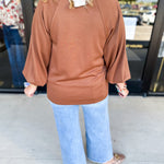 Everyday Comfy Long Sleeve - Chocolate-210 Casual Blouses-JODIFL-July & June Women's Fashion Boutique Located in San Antonio, Texas