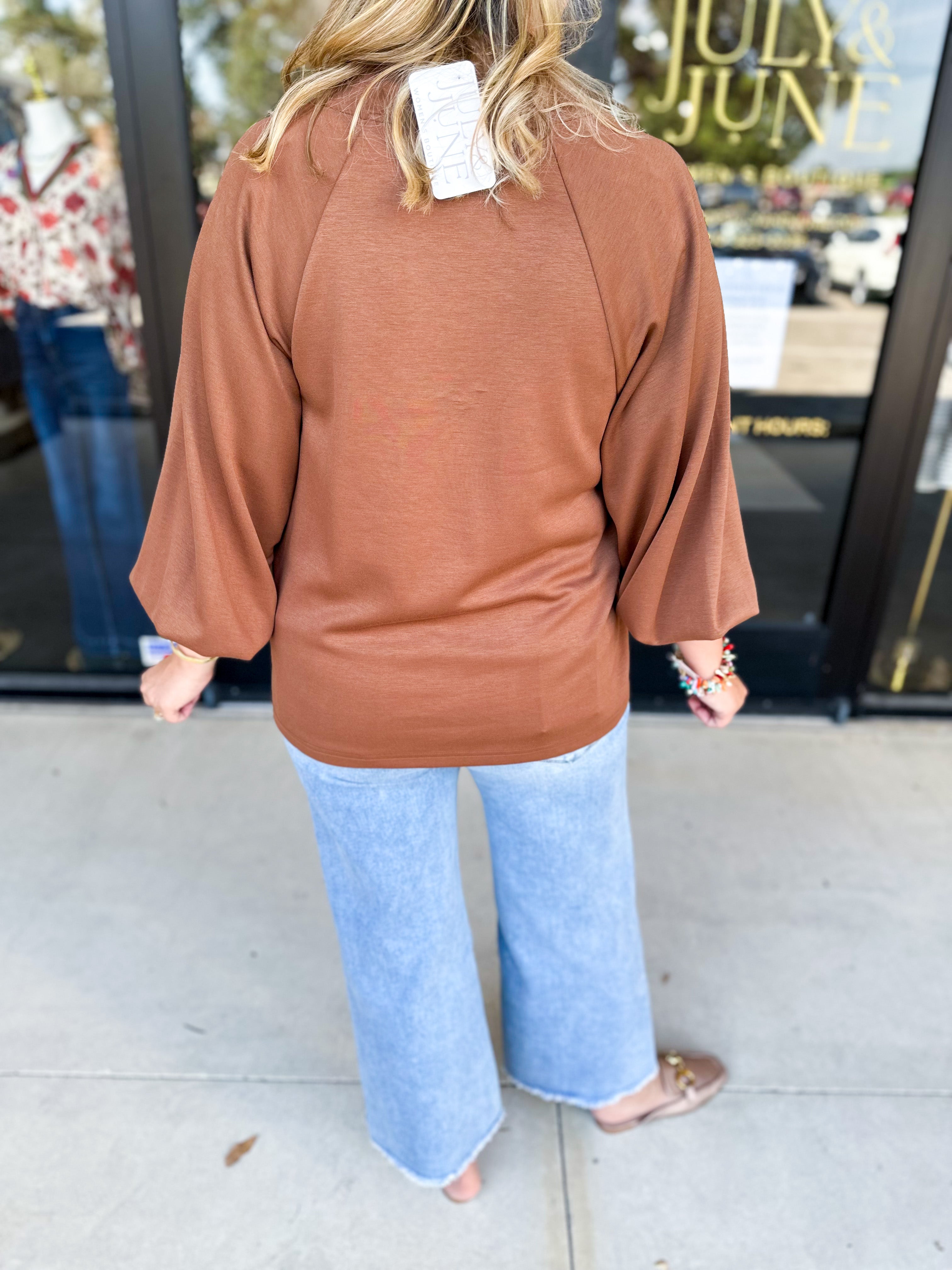 Everyday Comfy Long Sleeve - Chocolate-210 Casual Blouses-JODIFL-July & June Women's Fashion Boutique Located in San Antonio, Texas