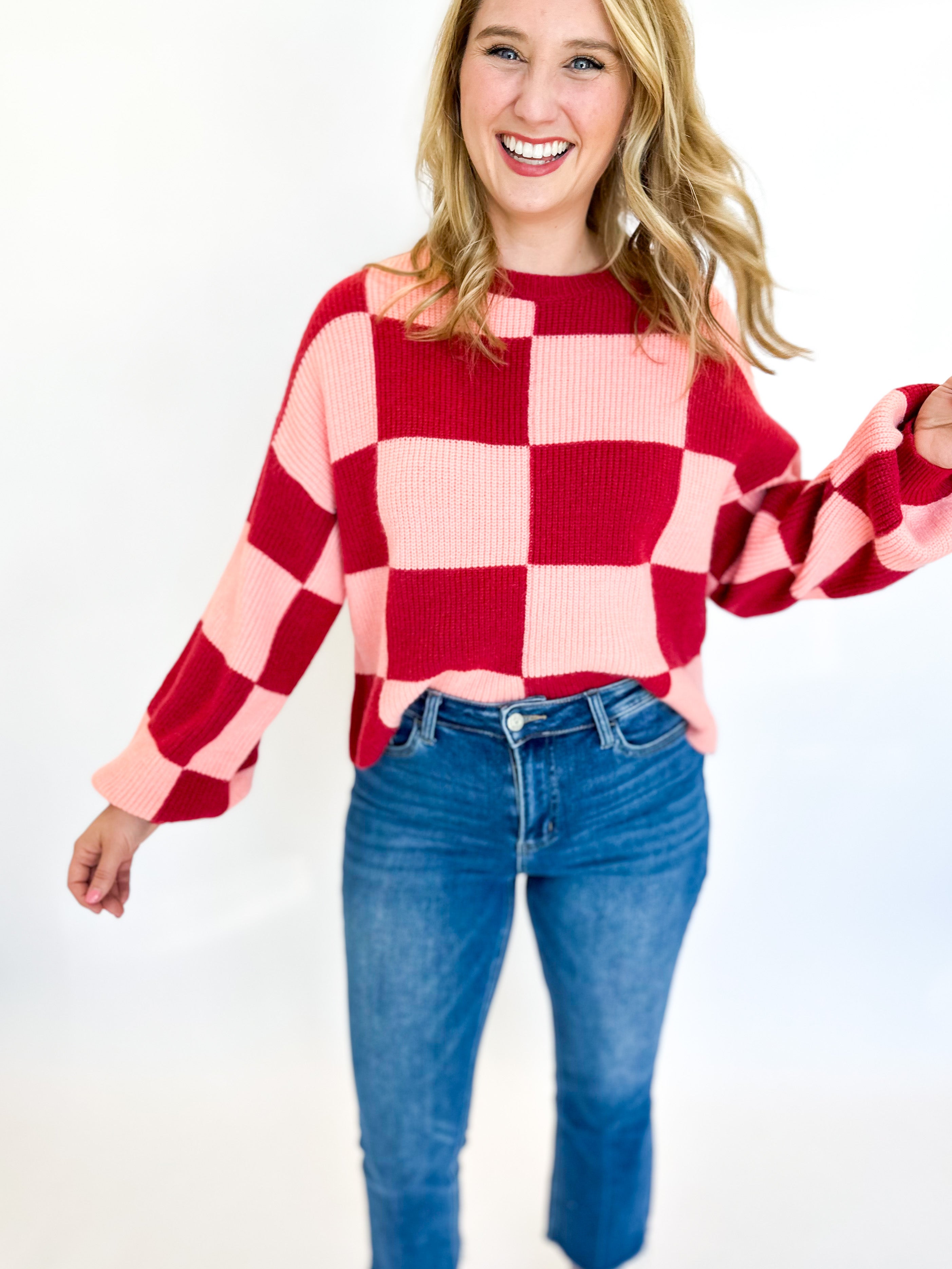 Funky Fun Checkered Sweater-230 Sweaters/Cardis-&MERCI-July & June Women's Fashion Boutique Located in San Antonio, Texas