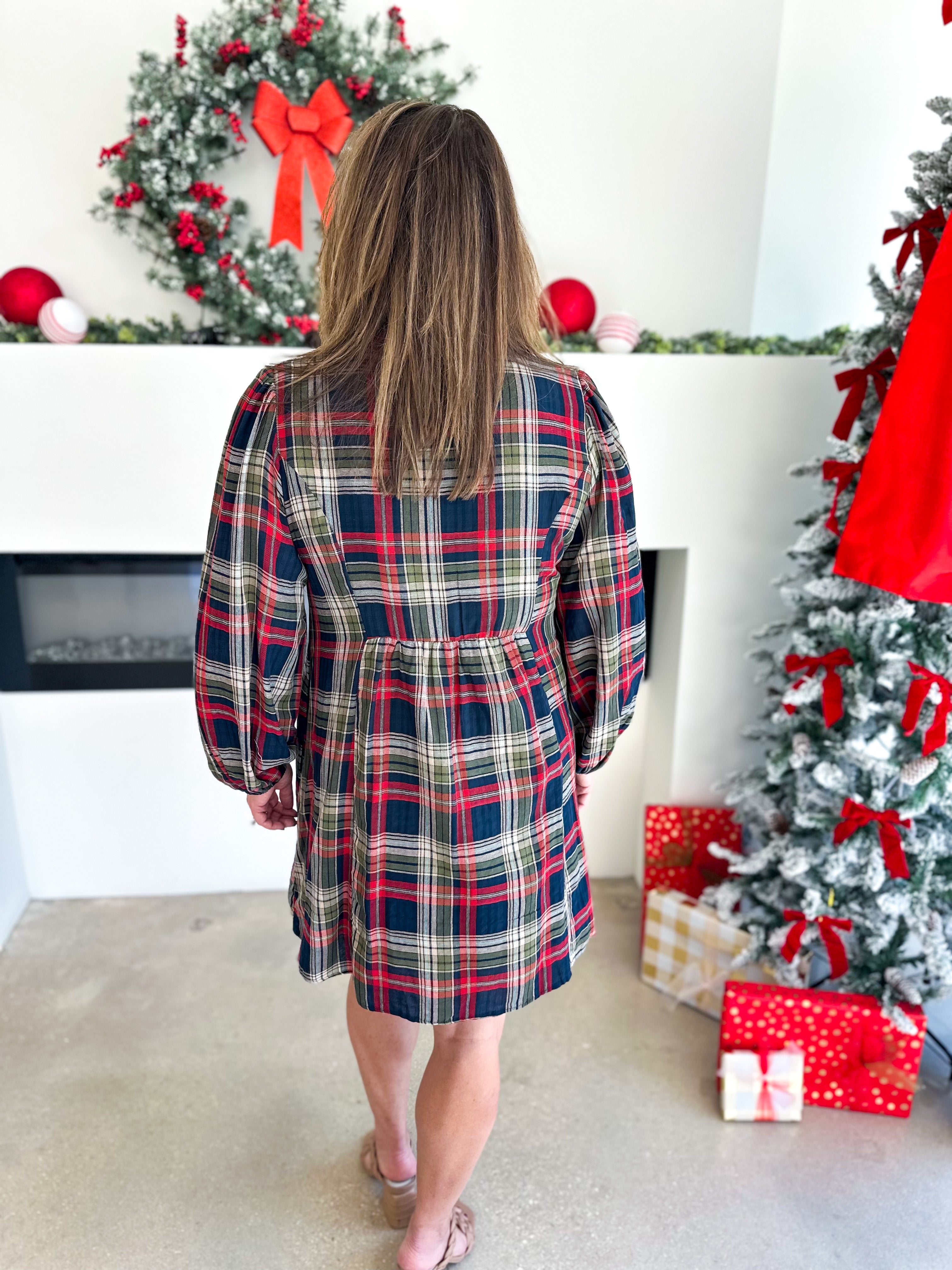 Tartan Collared Swing Mini Dress - Navy-510 Mini-JODIFL-July & June Women's Fashion Boutique Located in San Antonio, Texas