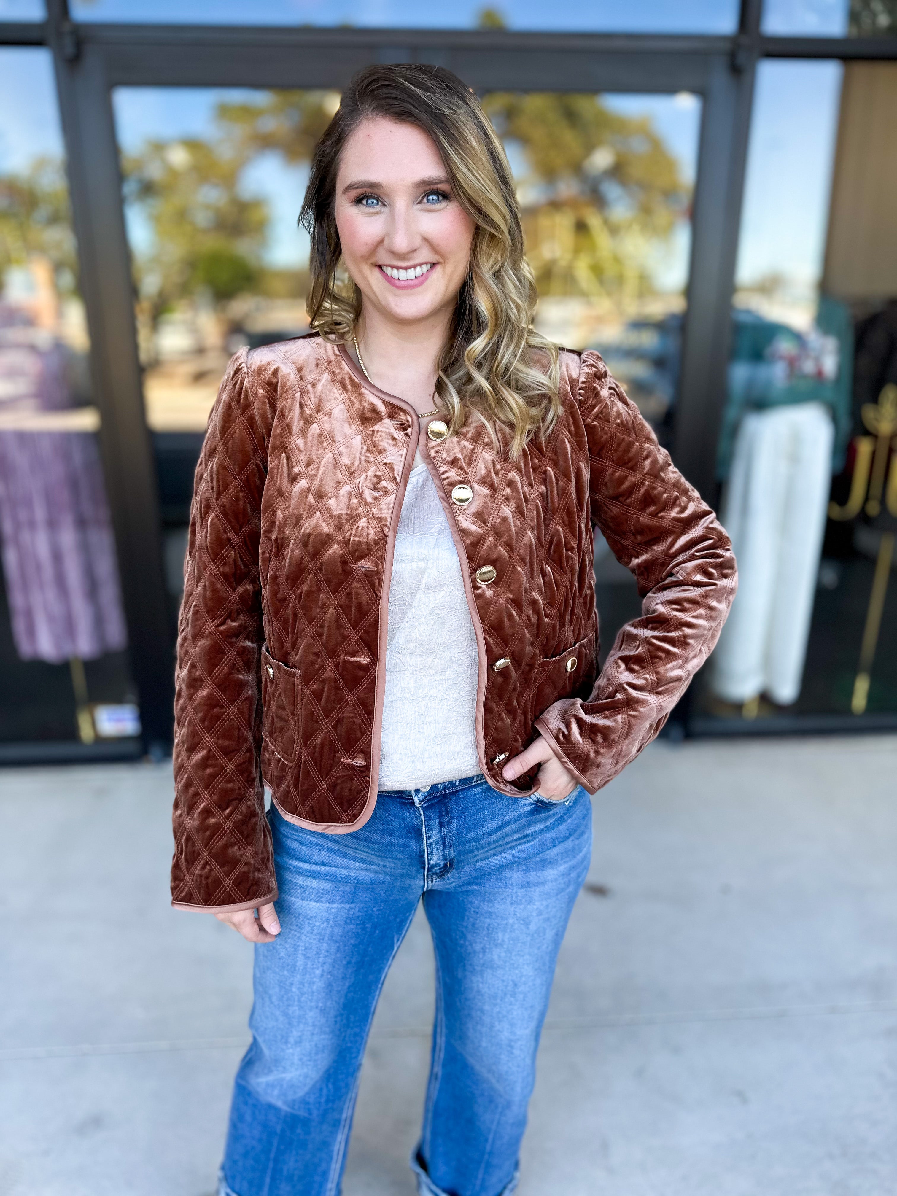 Golden Quilted Jacket-600 Outerwear-FATE-July & June Women's Fashion Boutique Located in San Antonio, Texas