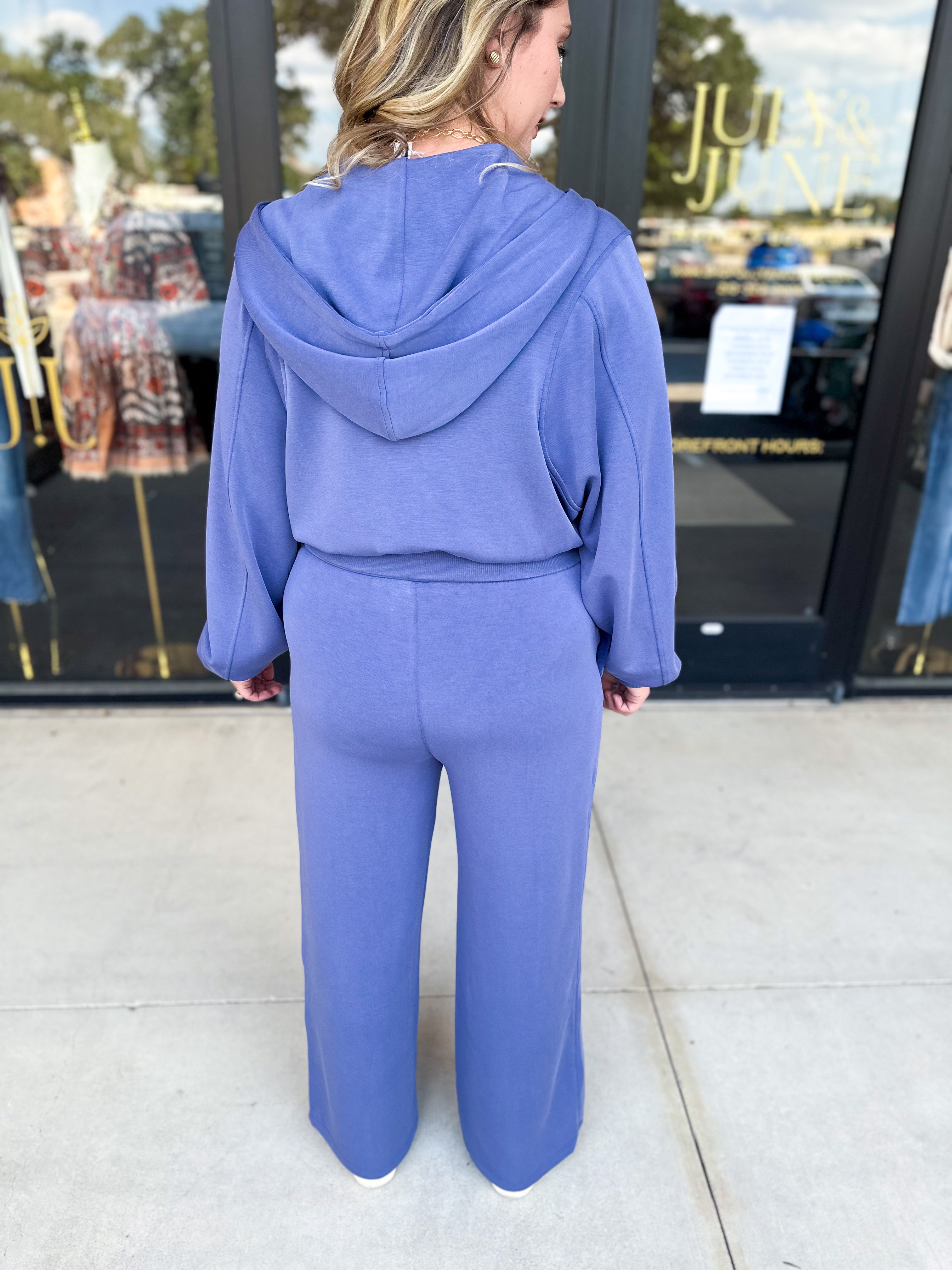 Soft Modal Hooded Jacket - Denim Blue-300 Athleisure/Lounge-SKIES ARE BLUE-July & June Women's Fashion Boutique Located in San Antonio, Texas