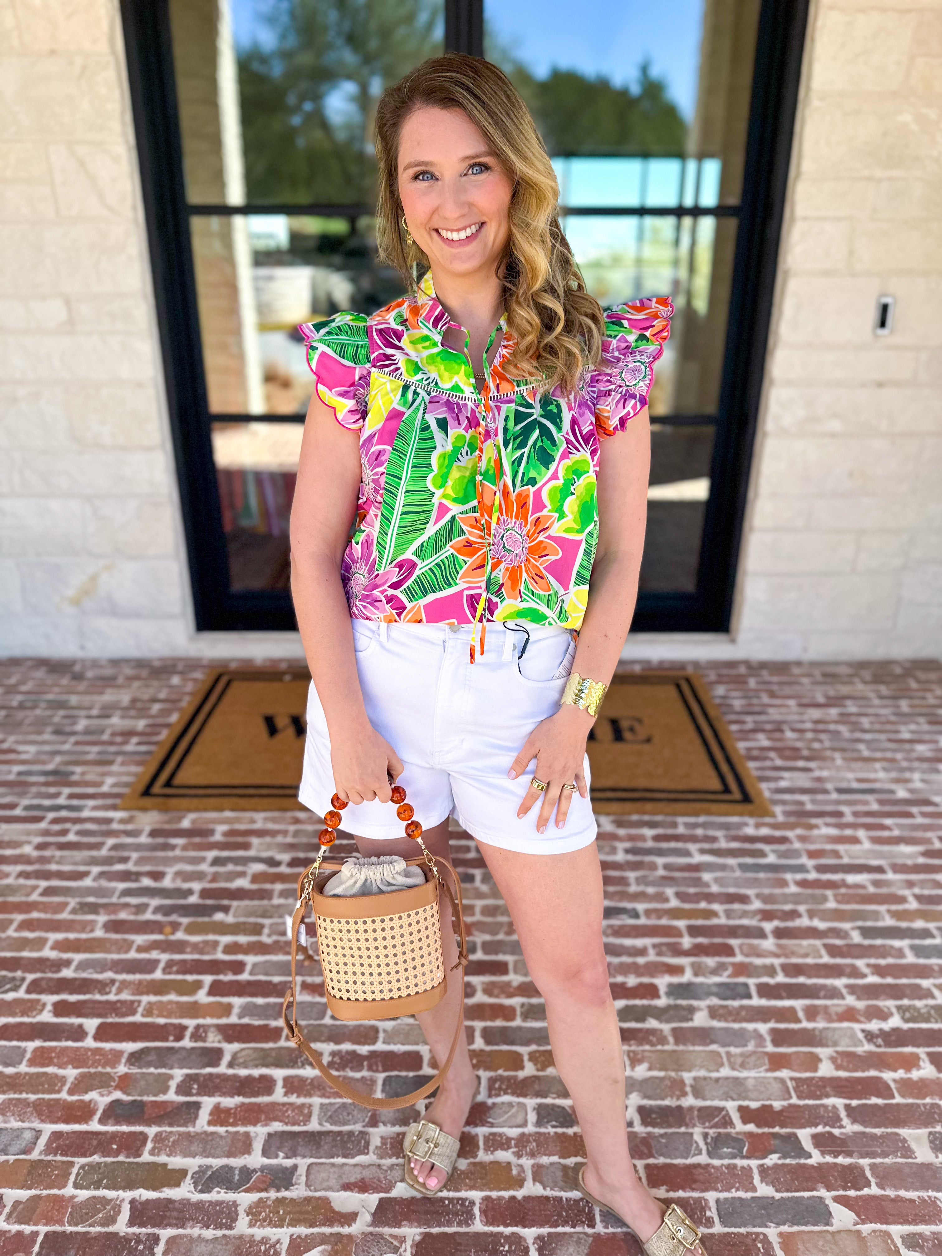 Take Me To The Tropics Blouse-200 Fashion Blouses-FATE-July & June Women's Fashion Boutique Located in San Antonio, Texas