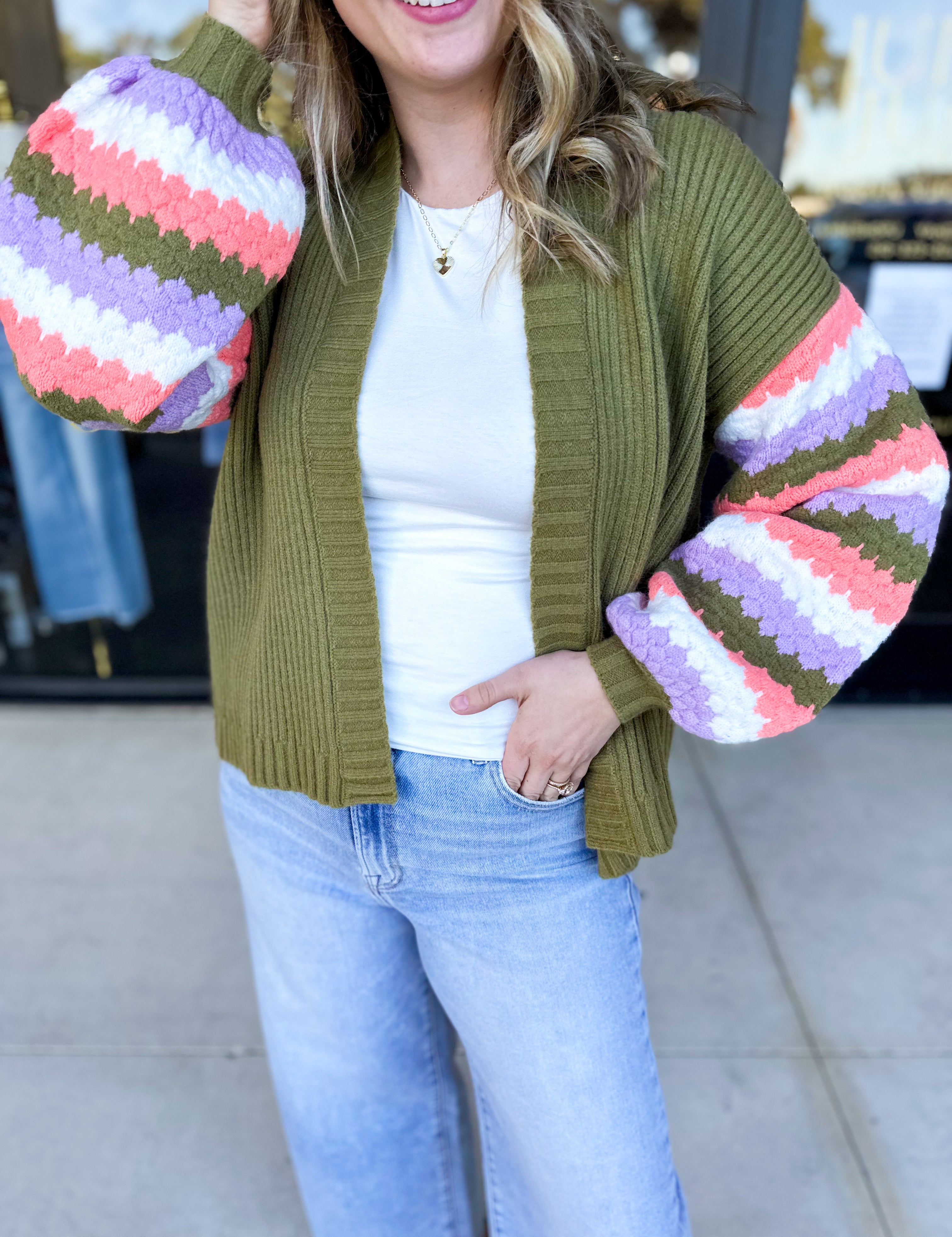 Mary Square - Pippa Green Cardigan-230 Sweaters/Cardis-MARY SQUARE-July & June Women's Fashion Boutique Located in San Antonio, Texas