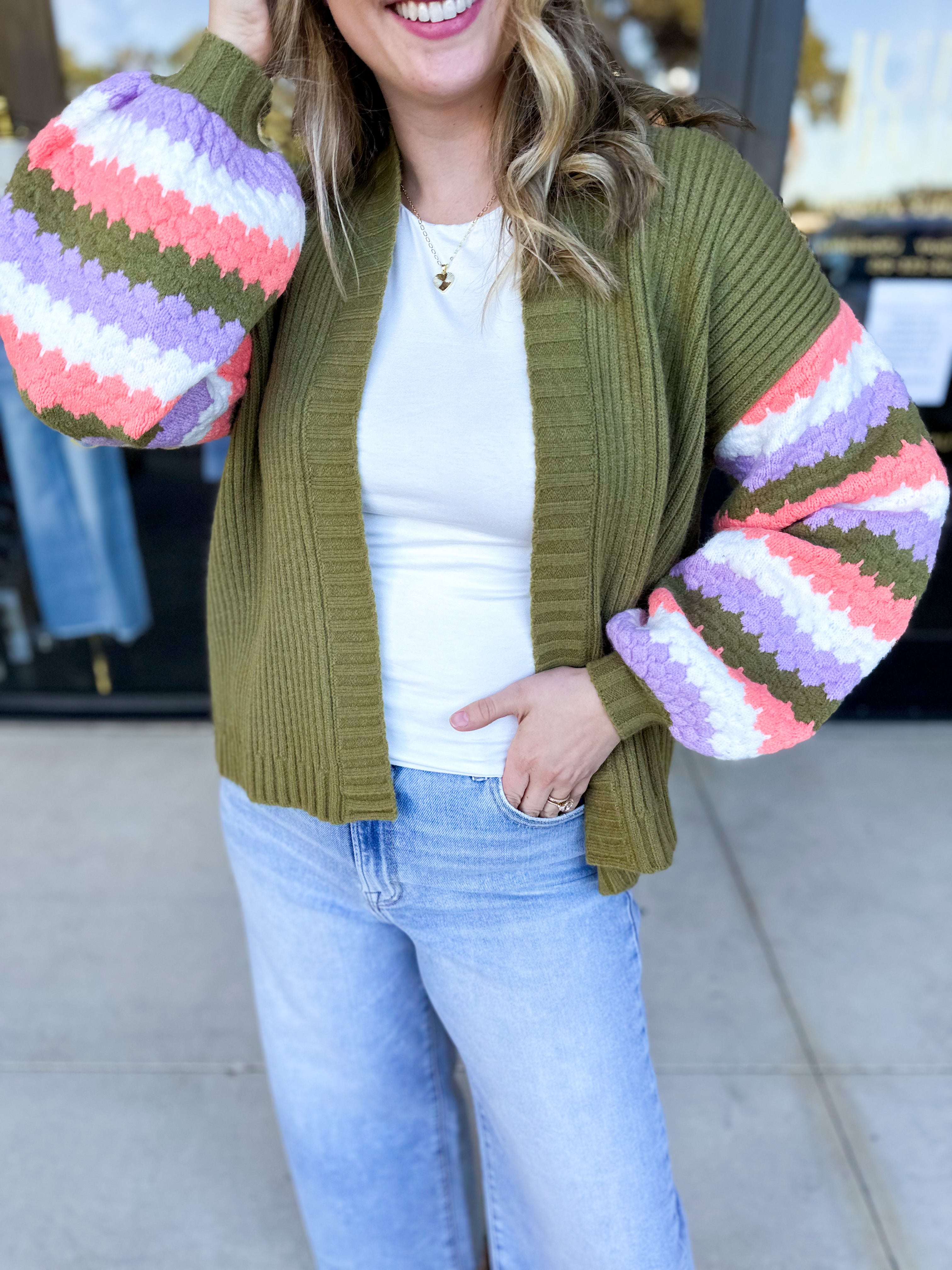 Mary Square - Pippa Green Cardigan-230 Sweaters/Cardis-MARY SQUARE-July & June Women's Fashion Boutique Located in San Antonio, Texas