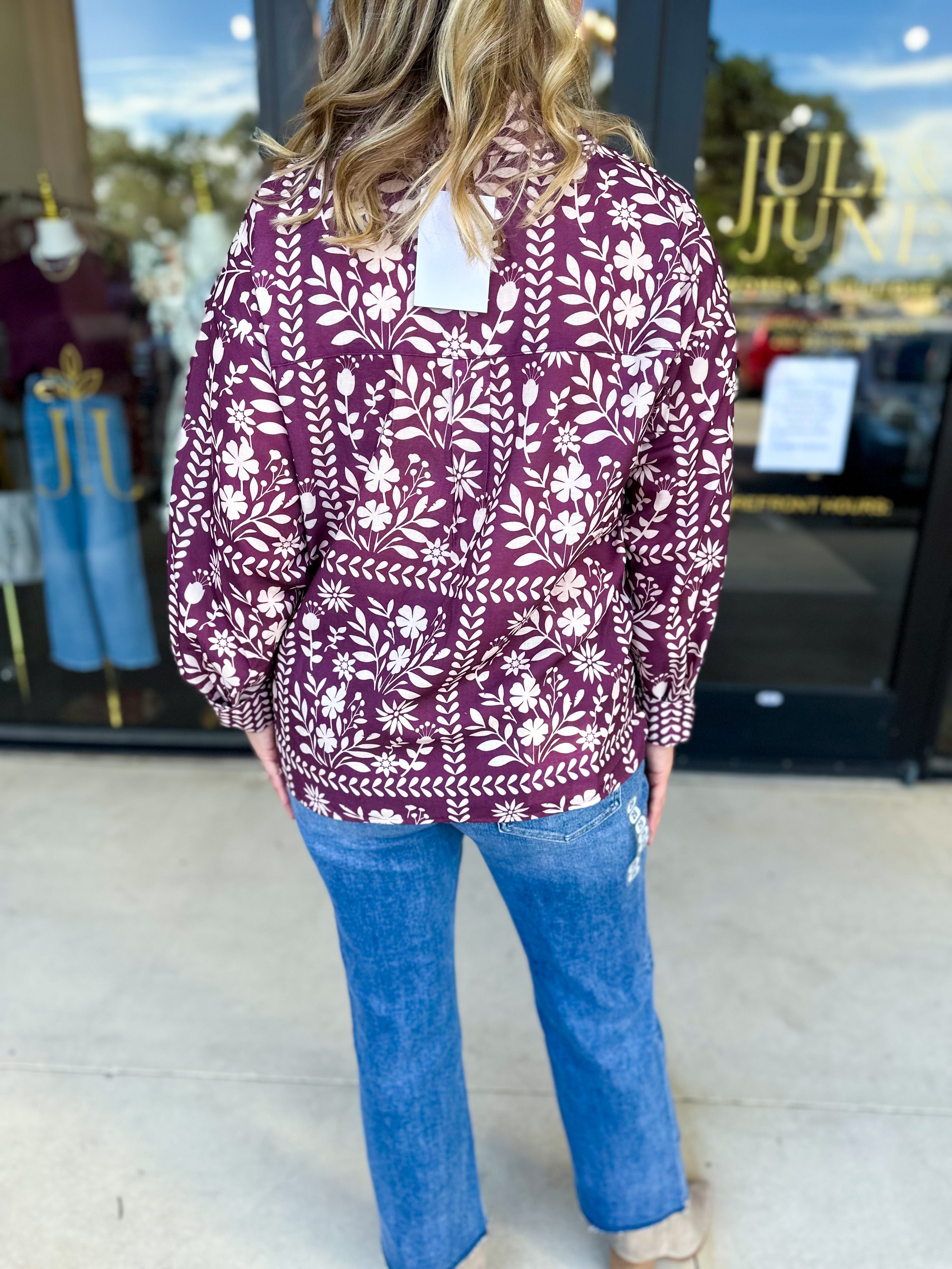 The Wrenlee Blouse - Wine-200 Fashion Blouses-POLOGRAM-July & June Women's Fashion Boutique Located in San Antonio, Texas