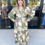 Fall Meadows Midi Dress - Olive-500 Midi-ENTRO-July & June Women's Fashion Boutique Located in San Antonio, Texas