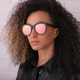 FREYRS - Taylor Oversized Sunglasses - Matte Black/Pink Mirror-130 Accessories-FREYRS-July & June Women's Fashion Boutique Located in San Antonio, Texas