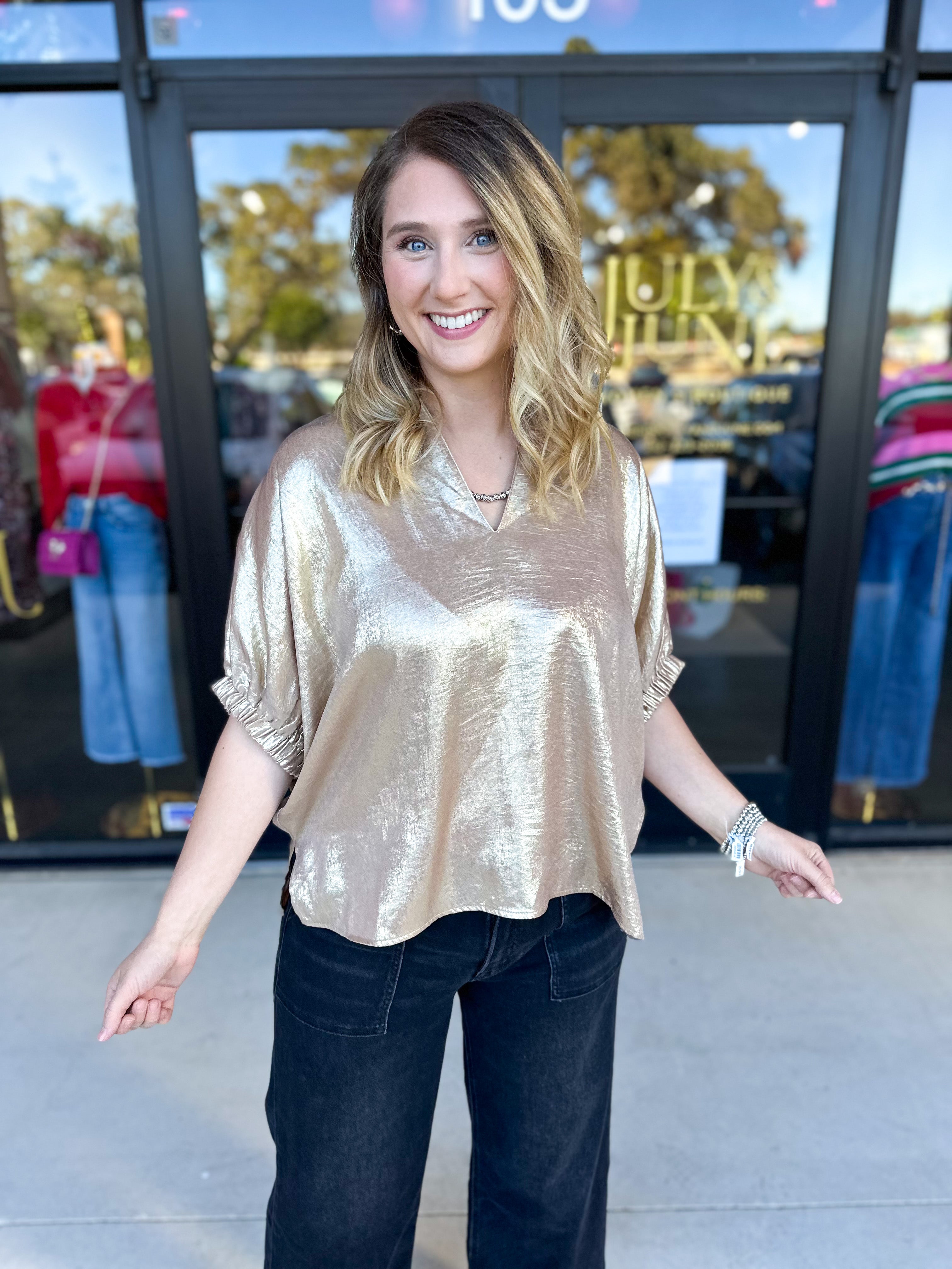 Celebration Blouse - Gold-200 Fashion Blouses-ENTRO-July & June Women's Fashion Boutique Located in San Antonio, Texas