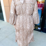 Champagne Cheetah Midi Dress-500 Midi-FATE-July & June Women's Fashion Boutique Located in San Antonio, Texas
