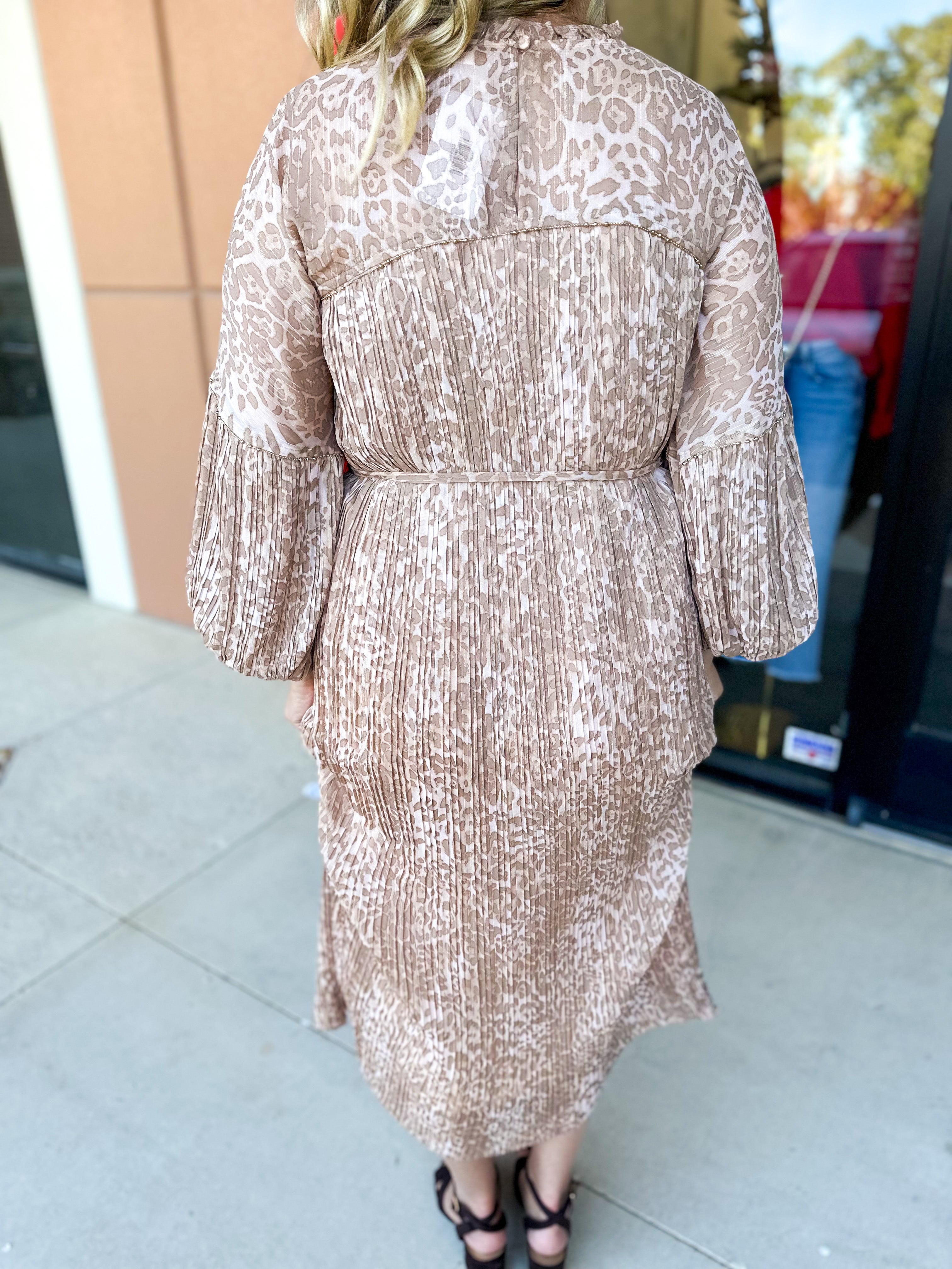 Champagne Cheetah Midi Dress-500 Midi-FATE-July & June Women's Fashion Boutique Located in San Antonio, Texas