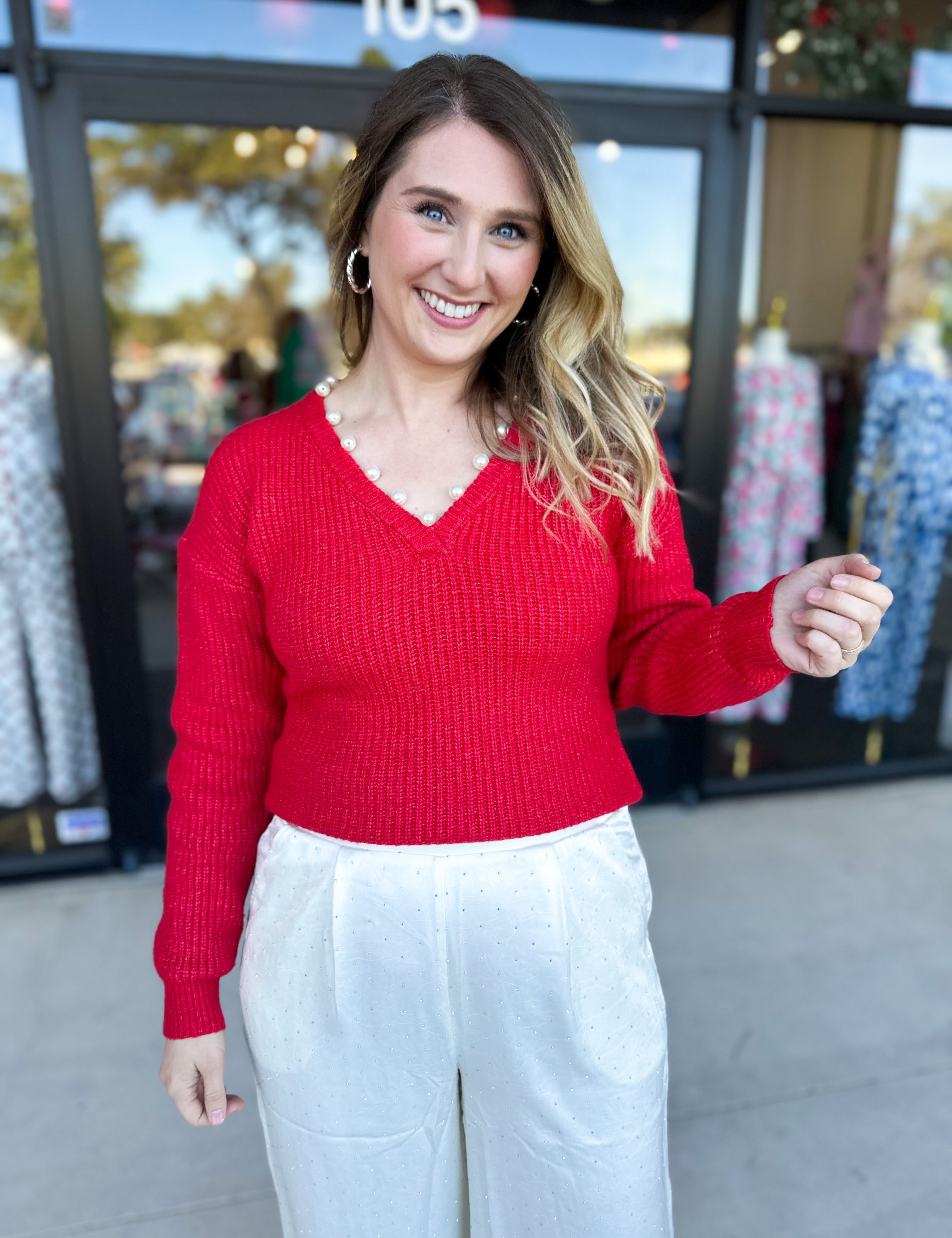 THML - Cherry Pearl Sweater Top-230 Sweaters/Cardis-THML-July & June Women's Fashion Boutique Located in San Antonio, Texas