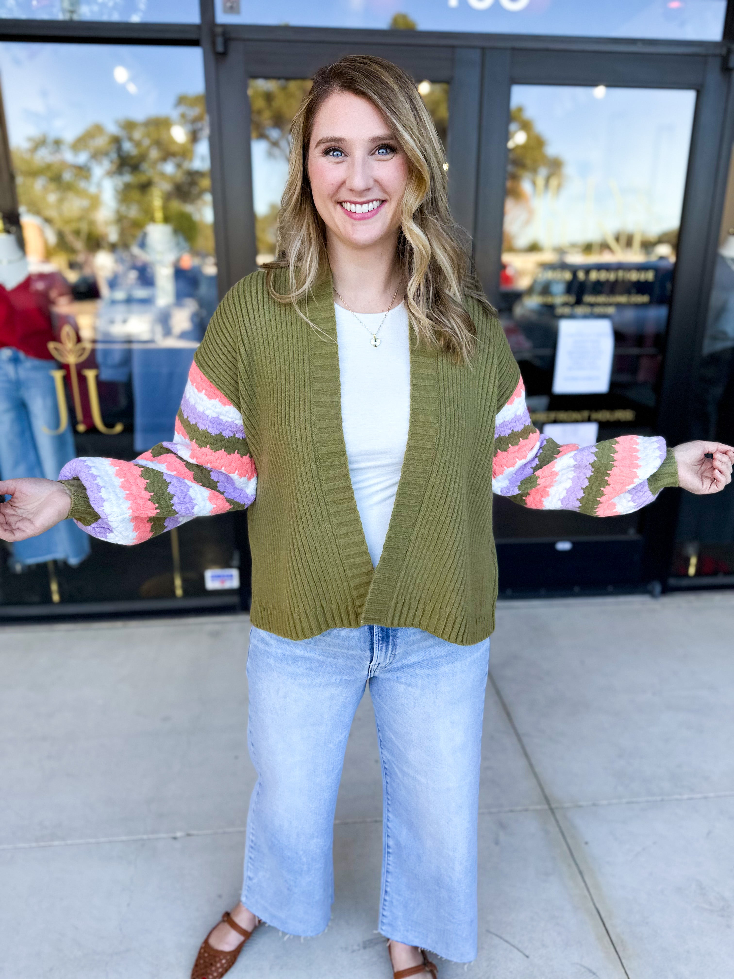 Mary Square - Pippa Green Cardigan-230 Sweaters/Cardis-MARY SQUARE-July & June Women's Fashion Boutique Located in San Antonio, Texas