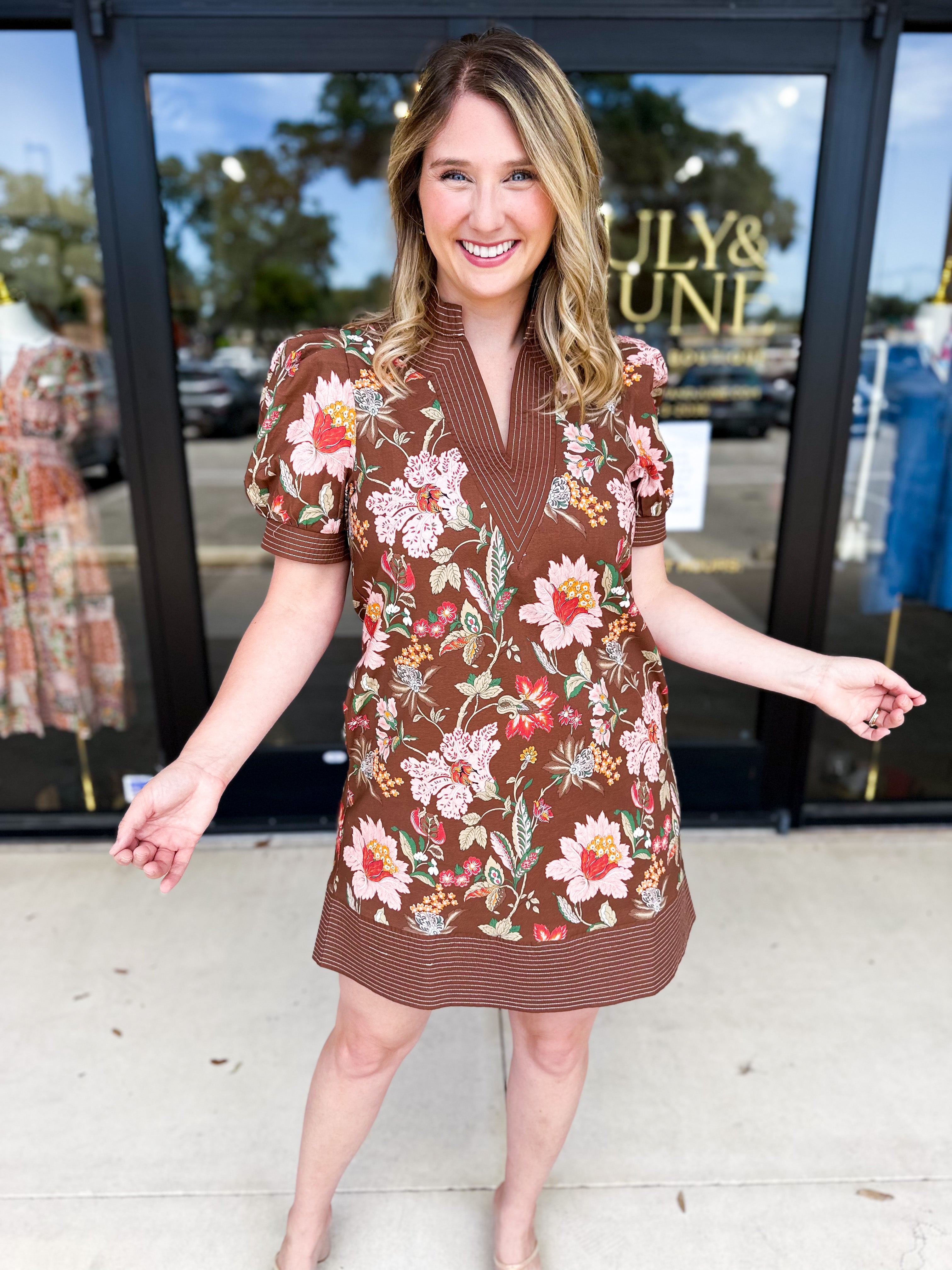 The Julia Mini Dress - Brown-510 Mini-ENTRO-July & June Women's Fashion Boutique Located in San Antonio, Texas