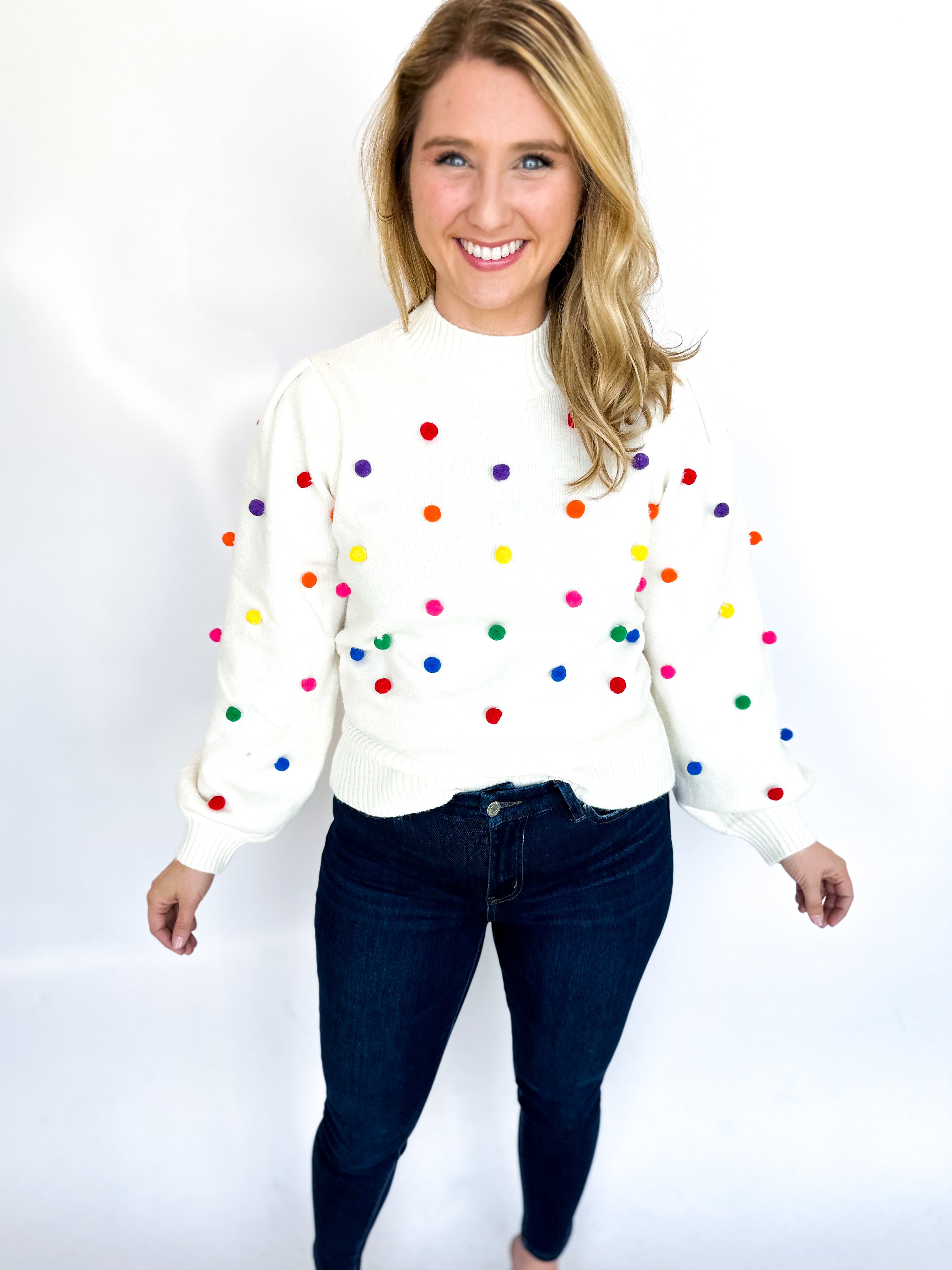 Party Pom Sweater Top-230 Sweaters/Cardis-GILLI CLOTHING-July & June Women's Fashion Boutique Located in San Antonio, Texas