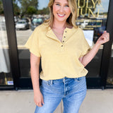 Casual Henley Tees - Butter-210 Casual Blouses-POLOGRAM-July & June Women's Fashion Boutique Located in San Antonio, Texas