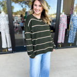 Olive & Camel Sweater-230 Sweaters/Cardis-SKIES ARE BLUE-July & June Women's Fashion Boutique Located in San Antonio, Texas