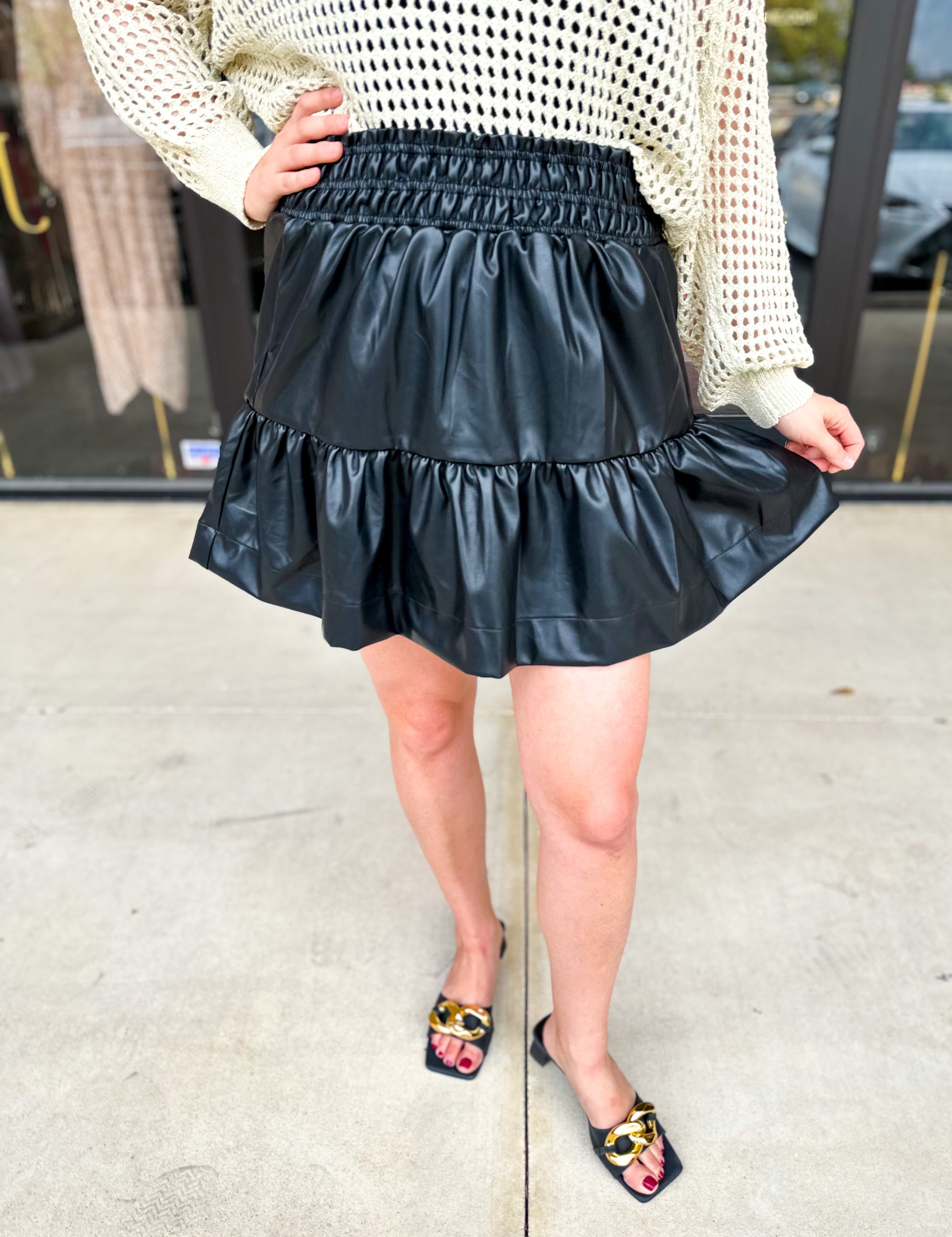 THML - Black Faux Leather Mini Skirt-410 Shorts/Skirts-THML-July & June Women's Fashion Boutique Located in San Antonio, Texas