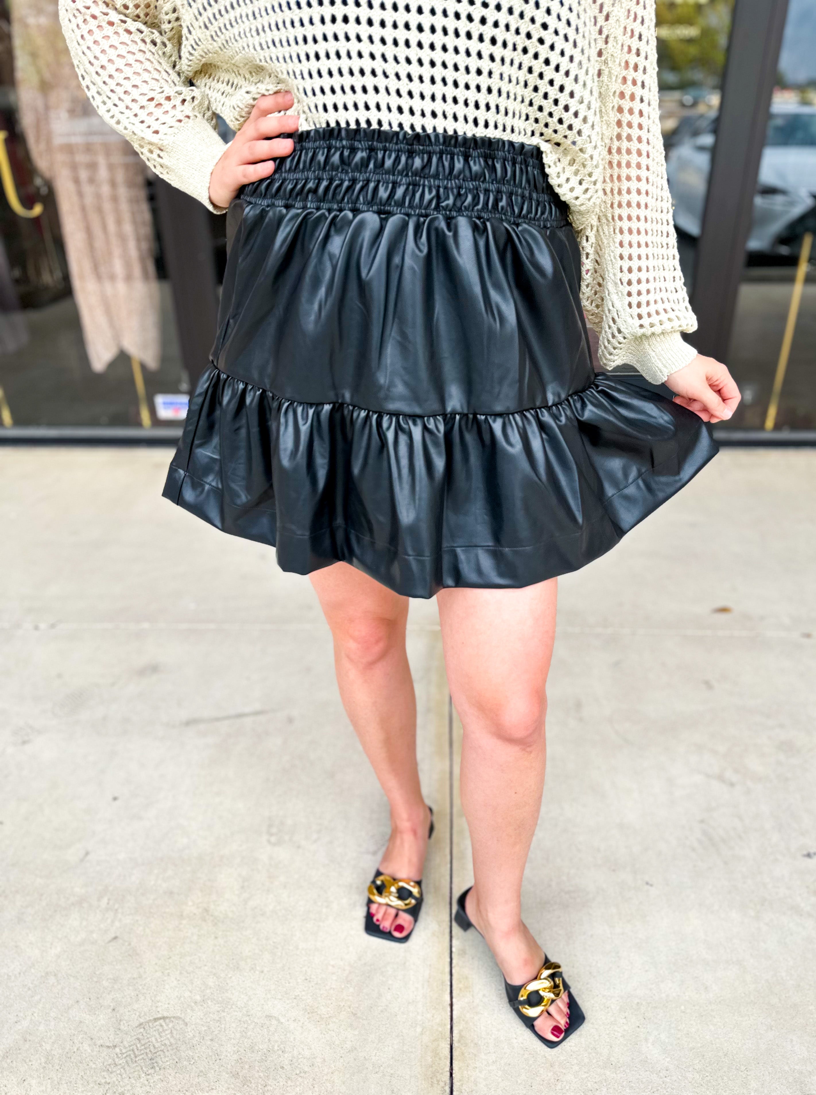 THML - Black Faux Leather Mini Skirt-410 Shorts/Skirts-THML-July & June Women's Fashion Boutique Located in San Antonio, Texas