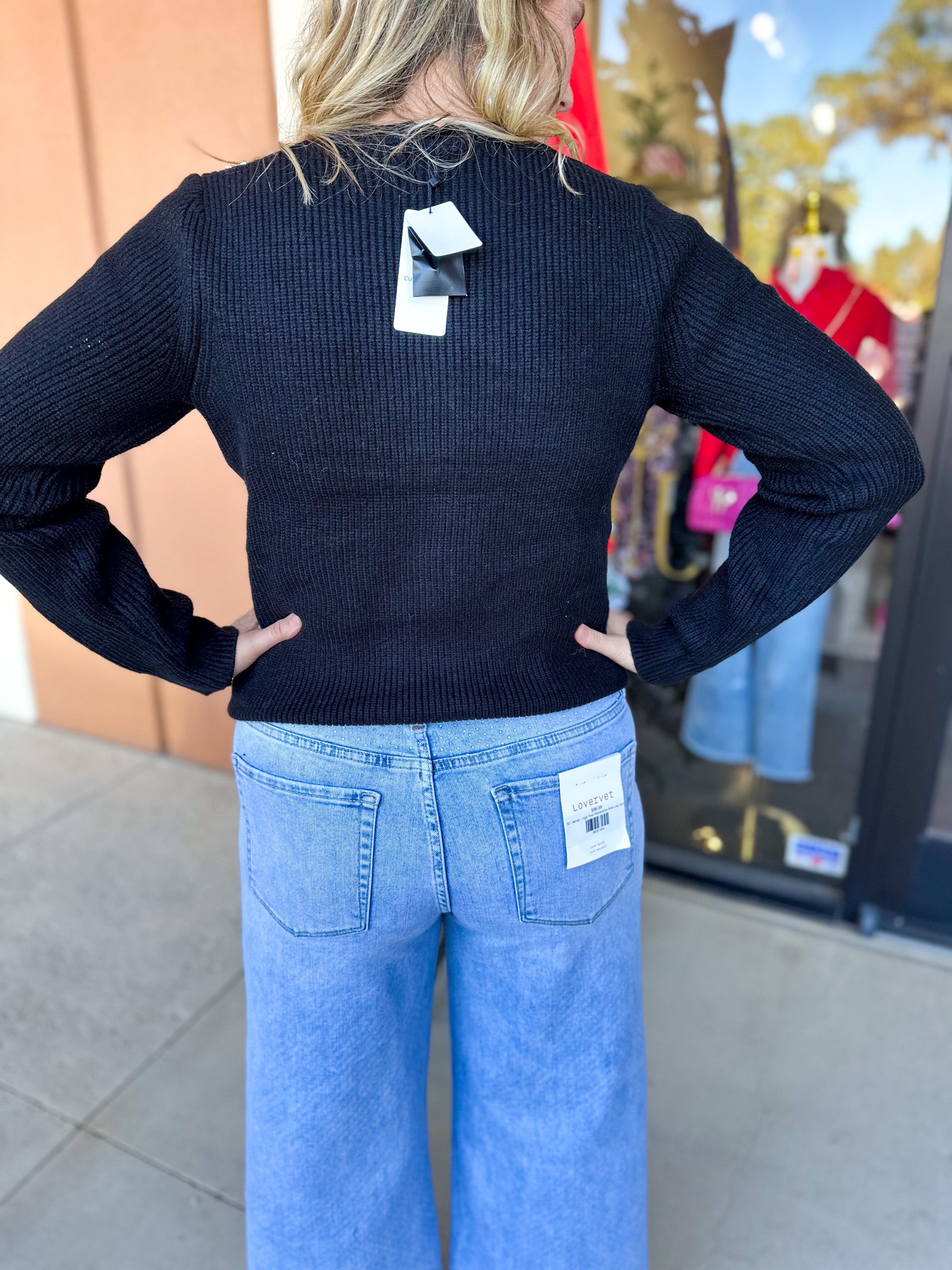 Current Air - Black Gem Cardigan-230 Sweaters/Cardis-CURRENT AIR CLOTHING-July & June Women's Fashion Boutique Located in San Antonio, Texas