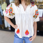 THML - Classic Ivory Embroidered Blouse-200 Fashion Blouses-THML-July & June Women's Fashion Boutique Located in San Antonio, Texas