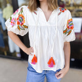 THML - Classic Ivory Embroidered Blouse-200 Fashion Blouses-THML-July & June Women's Fashion Boutique Located in San Antonio, Texas