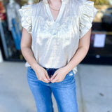 THML - Gold Shimmer Blouse-200 Fashion Blouses-THML-July & June Women's Fashion Boutique Located in San Antonio, Texas