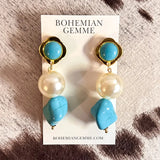 Bohemian Gemme - Claire Turquoise & Pearl Drop Earrings-110 Jewelry & Hair-Bohemian Gemme-July & June Women's Fashion Boutique Located in San Antonio, Texas